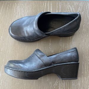 Born Women's Black Leather Mules Clogs Slip On Shoes Platform Casual Work Size 8